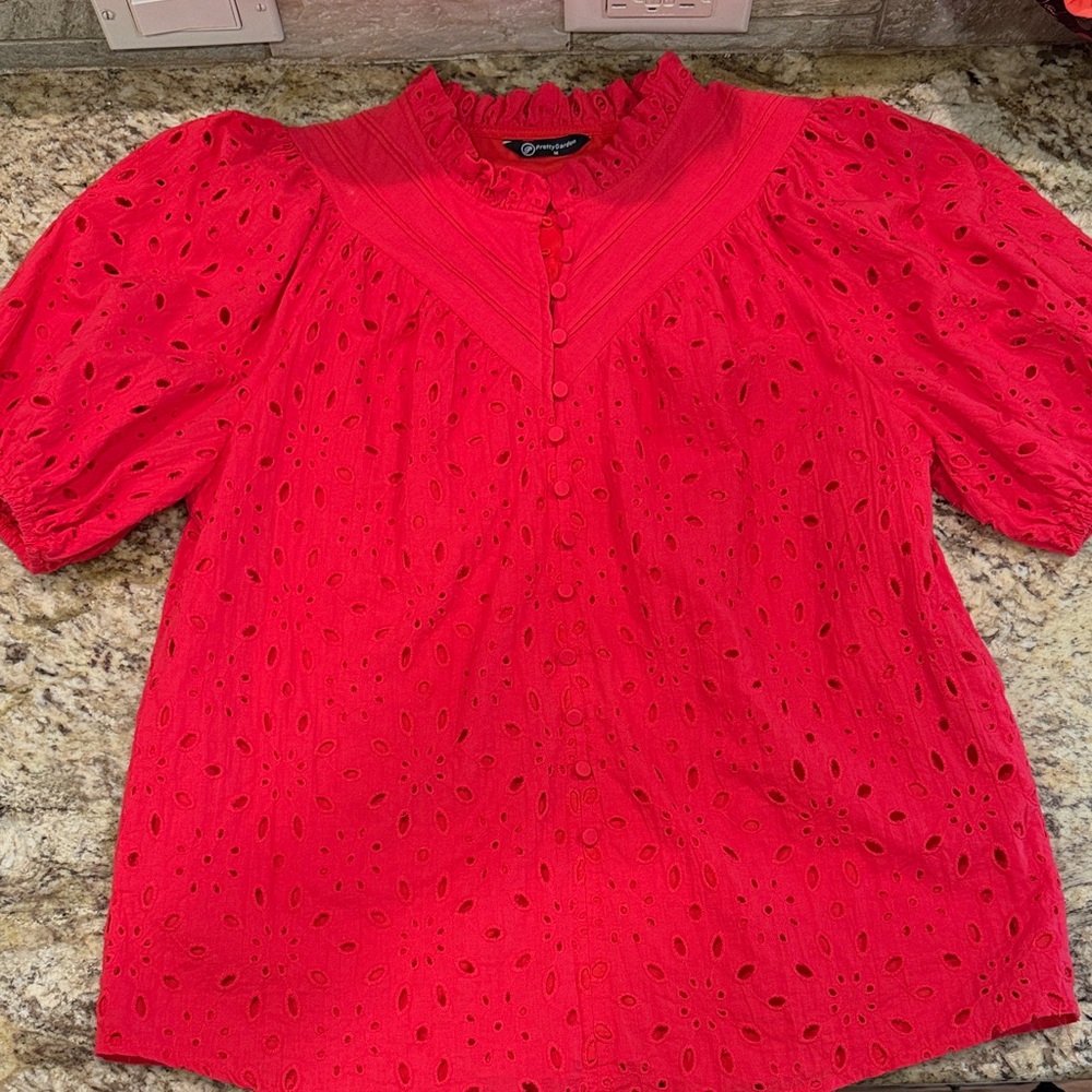 Vibrant Red Eyelet Blouse
